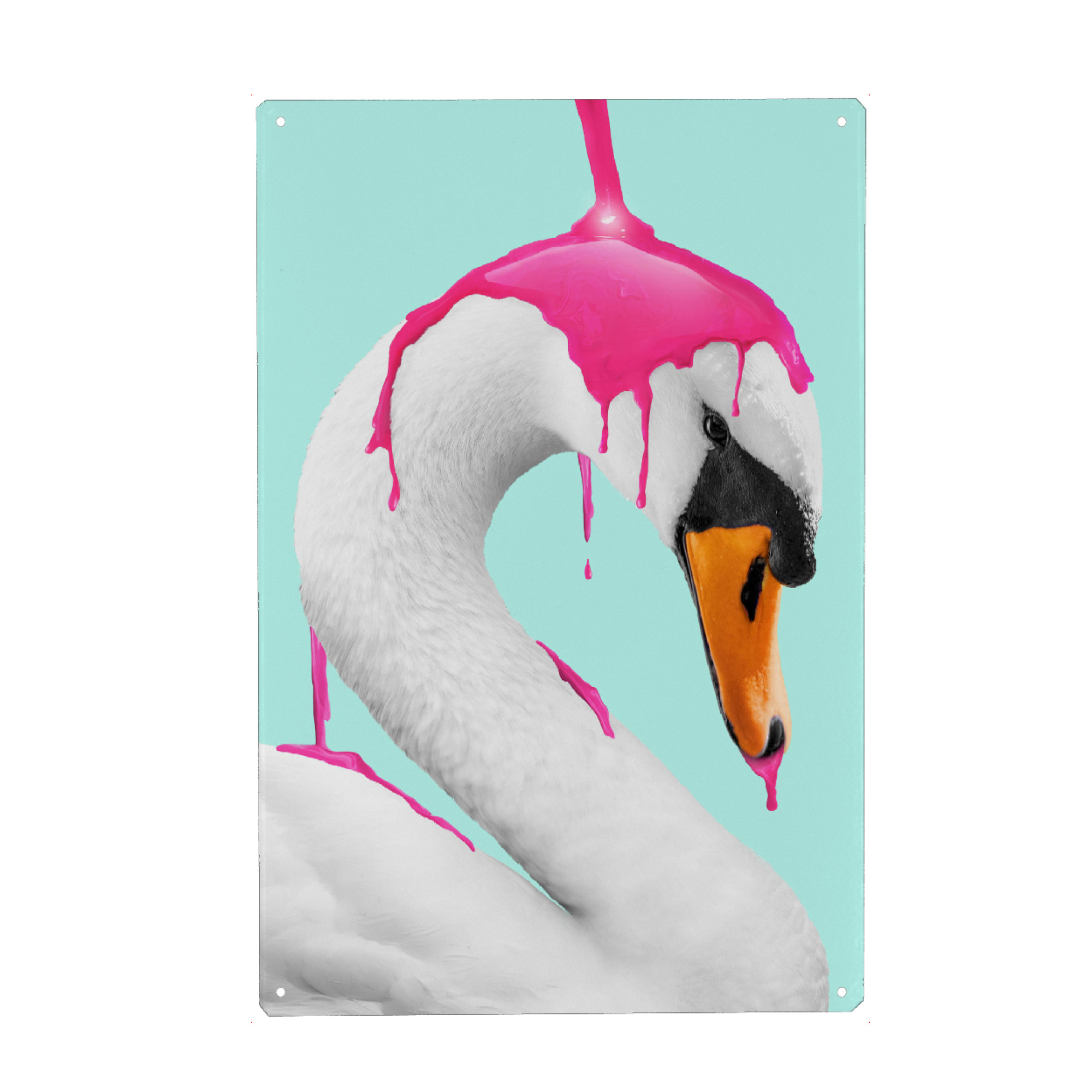 Metall Poster "MAKING A FLAMINGO" artboxONE - Tiere,Abstrakt - Swan,Animal,Bird,Funny,Abstract,Surreal,Minimal,Pop art,Contemporary art,Modern art