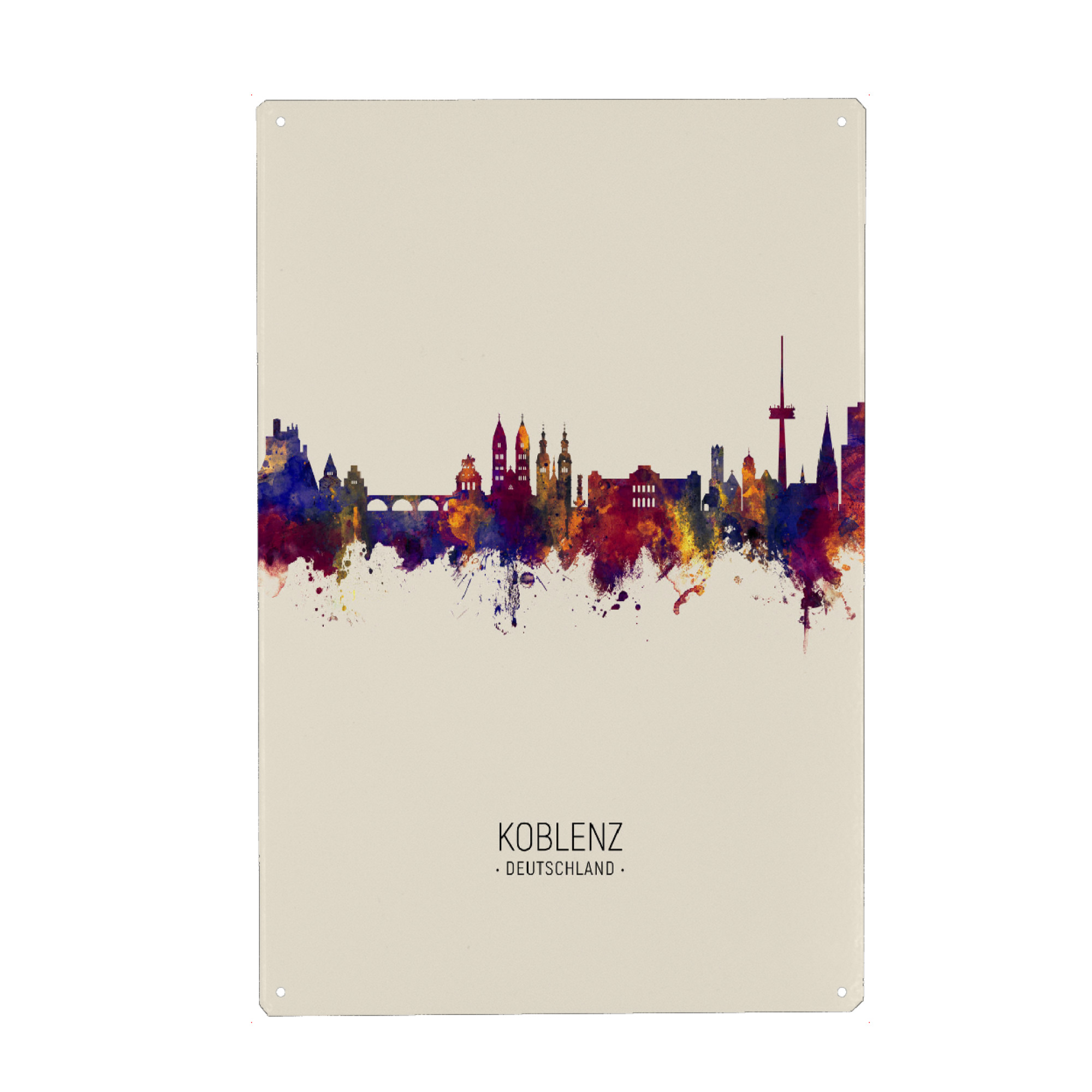 Holzbild "Koblenz Germany Skyline Beige" artboxONE - Städte - Koblenz,Germany,Skyline,Cityscape,Painting,Watercolour,Stadtbild