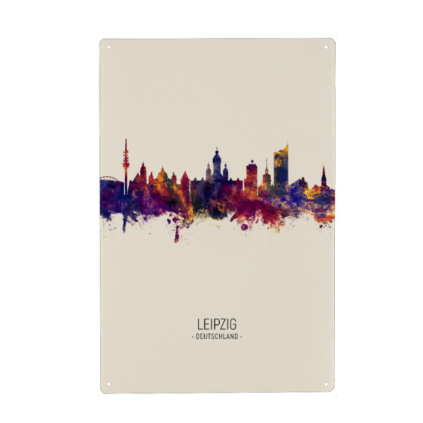 Metall Poster "Leipzig Skyline Beige" artboxONE - Städte - Leipzig,Germany,Skyline,Cityscape,Painting,Watercolour,Stadtbild - Blechschild