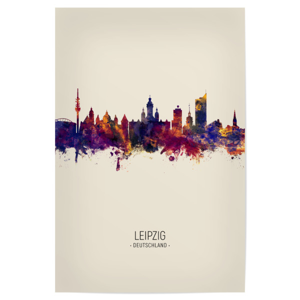 Poster 30x20 cm "Leipzig Skyline Beige" artboxONE - Städte - Leipzig,Germany,Skyline,Cityscape,Painting,Watercolour,Stadtbild