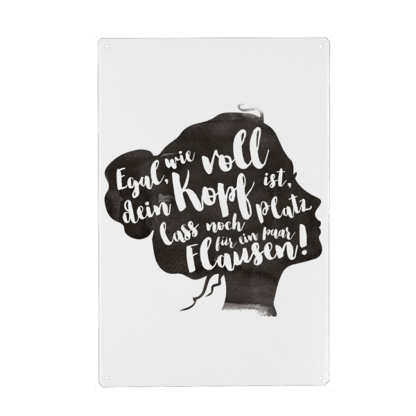 Holzbild "Egal wie voll dein Kopf ist" artboxONE - Typografie,Schwarzweiß,Lustig - Flausen,Spaß,Voller kopf,Watercolor,Motivation,Aufmunterung