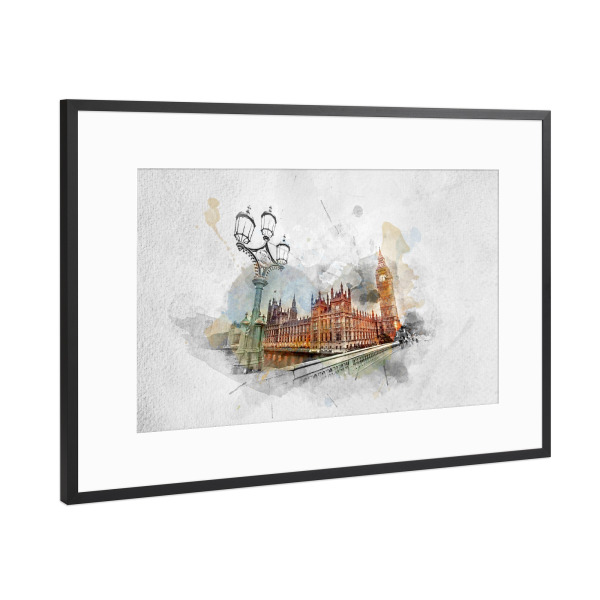 Poster mit Rahmen Schwarz (Metallic) "Painting of Big Ben" artboxONE - Städte / London,Architektur