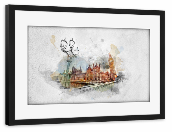 Poster mit Rahmen schwarz "Painting of Big Ben" artboxONE - Städte / London,Architektur