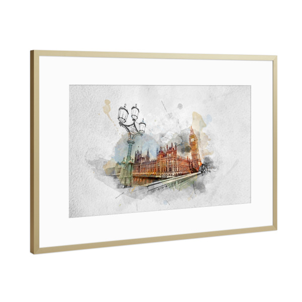 Poster mit Rahmen Gold "Painting of Big Ben" artboxONE - Städte / London,Architektur