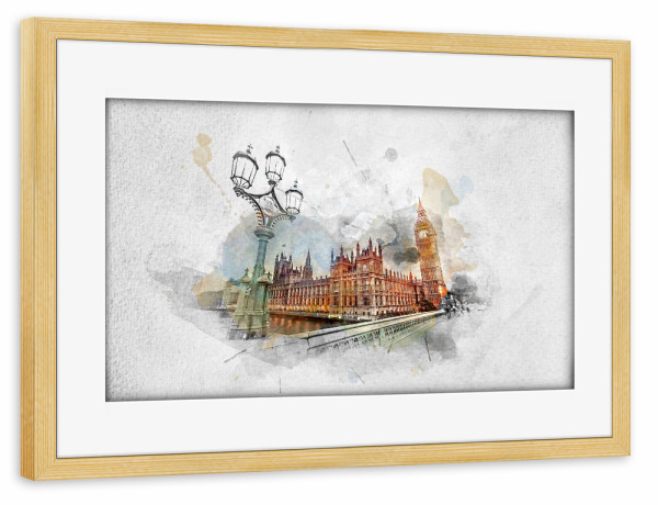 Poster mit Rahmen kiefer "Painting of Big Ben" artboxONE - Städte / London,Architektur