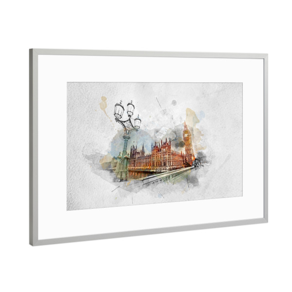 Poster mit Rahmen Silber "Painting of Big Ben" artboxONE - Städte / London,Architektur