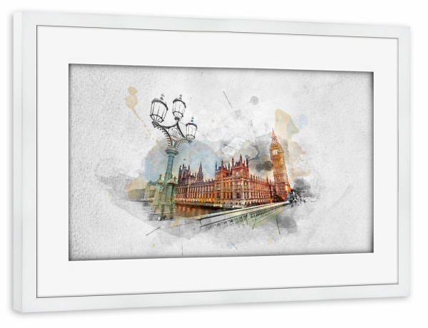 Poster mit Rahmen weiß "Painting of Big Ben" artboxONE - Städte / London,Architektur