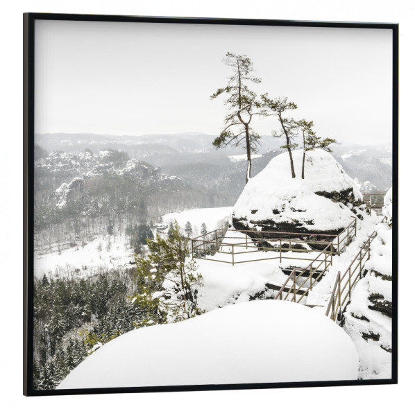 Poster mit schwarzem Rahmen 30x30 cm "Basteiaussicht im Schnee" artboxONE - Städte,Natur,Reise,Reise / Länder,Städte / Dresden
