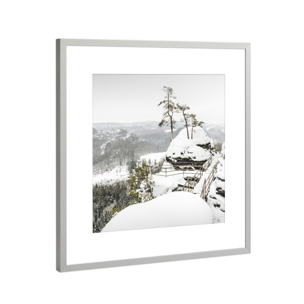 Poster mit Rahmen Silber "Basteiaussicht im Schnee" artboxONE - Städte,Natur,Reise,Reise / Länder,Städte / Dresden