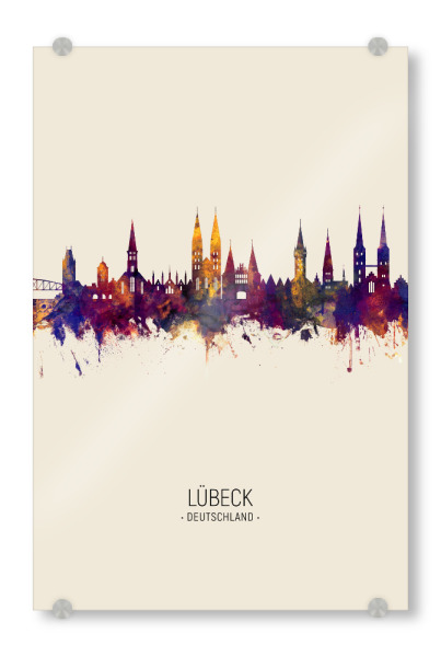 Acrylglasbild "Lübeck Skyline Beige" artboxONE - Städte - Lübeck,Germany,Skyline,Cityscape,Painting,Watercolour,Stadtbild