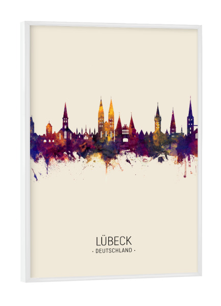 Poster mit weißem Rahmen "Lübeck Skyline Beige" artboxONE - Städte - Lübeck,Germany,Skyline,Cityscape,Painting,Watercolour,Stadtbild