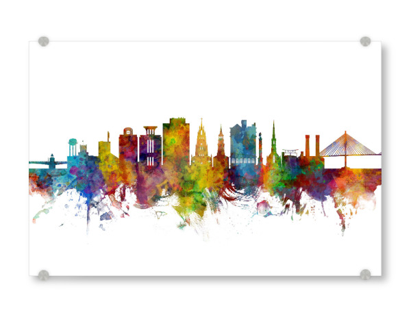 Acrylglasbild "Charleston South Carolina Skyline" artboxONE - Städte - Charleston,South carolina,Skyline,Cityscape,Painting,Watercolour,Stadtbild