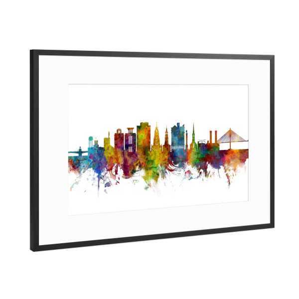 Poster mit Rahmen Schwarz (Metallic) "Charleston South Carolina Skyline" artboxONE - Städte