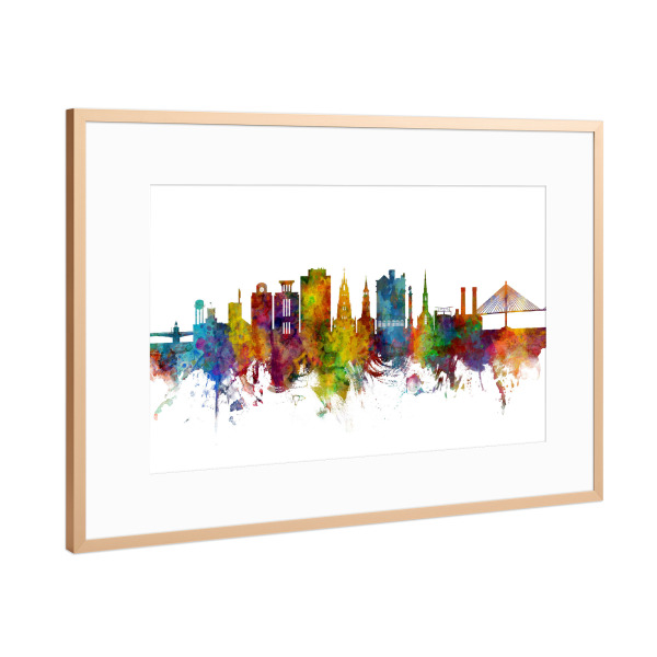 Poster mit Rahmen Kupfer "Charleston South Carolina Skyline" artboxONE - Städte