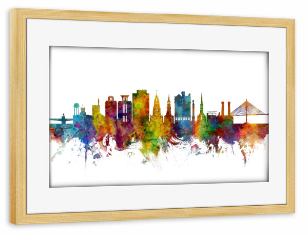 Poster mit Rahmen kiefer "Charleston South Carolina Skyline" artboxONE - Städte