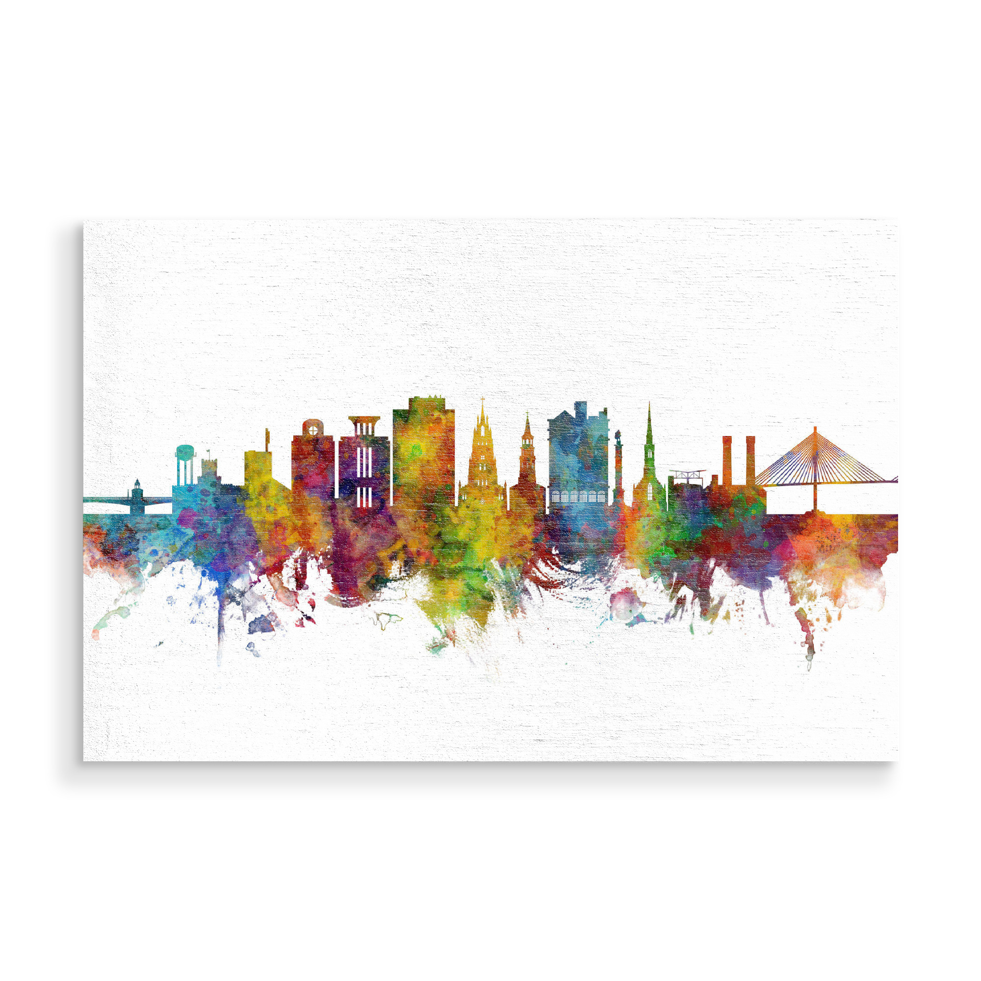 Holzbild "Charleston South Carolina Skyline" artboxONE - Städte - Charleston,South carolina,Skyline,Cityscape,Painting,Watercolour,Stadtbild