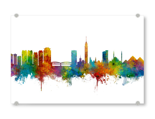 Acrylglasbild "Cairo Egypt Skyline" artboxONE - Städte - Cairo,Egypt,Skyline,Cityscape,Painting,Watercolour,Stadtbild