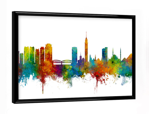 Poster mit schwarzem Rahmen "Cairo Egypt Skyline" artboxONE - Städte - Cairo,Egypt,Skyline,Cityscape,Painting,Watercolour,Stadtbild