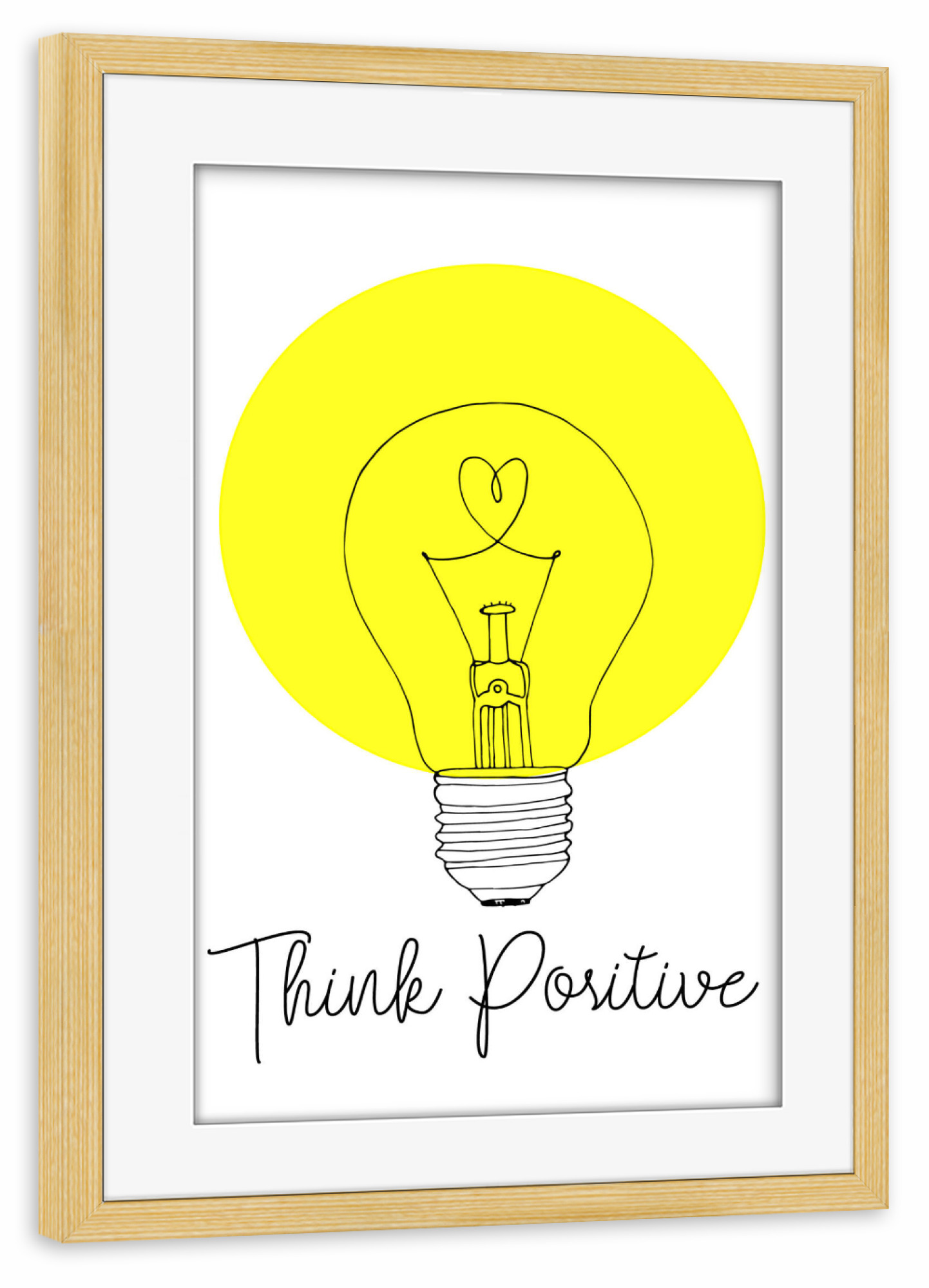 Poster mit Rahmen kiefer "Think Positive Light Bulb Art" artboxONE - Typografie