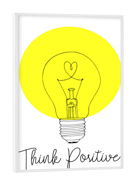 Poster mit weißem Rahmen "Think Positive Light Bulb Art" artboxONE - Typografie