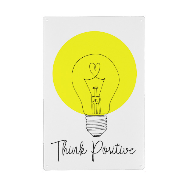 Metall Poster "Think Positive Light Bulb Art" artboxONE - Typografie