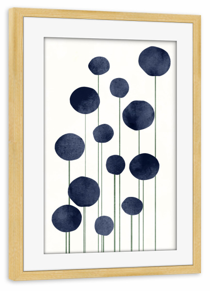 Poster mit Rahmen kiefer "Blue Waterflowers" artboxONE - Abstrakt - Blumen,Abstrakt