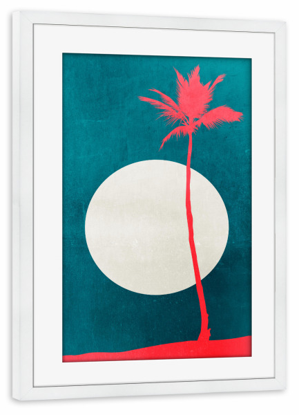 Poster mit Rahmen weiß "Saint Tropez At Night" artboxONE - Abstrakt - Mond,Palme,Strand