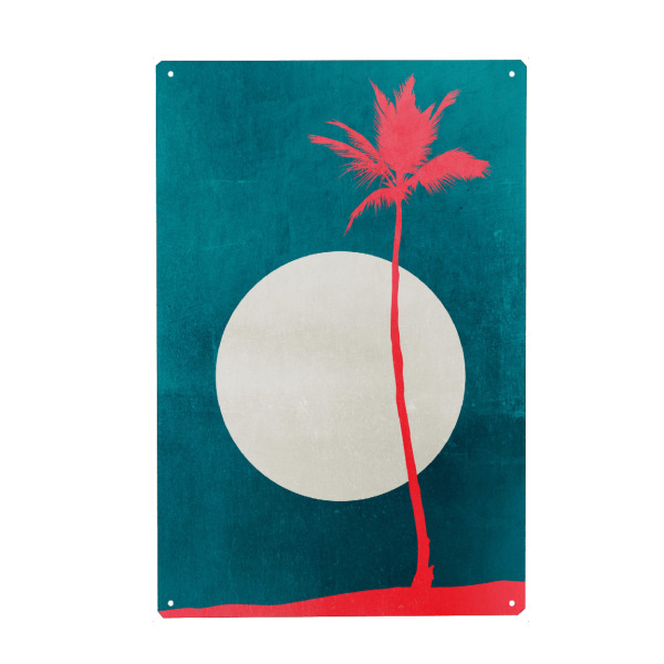 Metall Poster "Saint Tropez At Night" artboxONE - Abstrakt - Mond,Palme,Strand - Blechschild