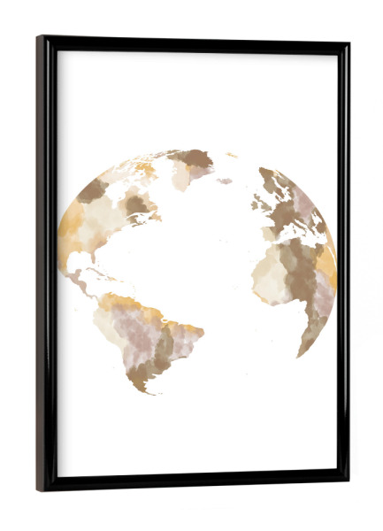 Poster mit schwarzem Rahmen "Globe, World map rustic color" artboxONE - Kartografie - Watercolor map,World map,Weltkarte,Globe,Rustic