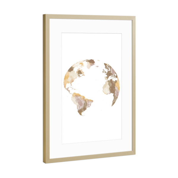 Poster mit Rahmen Gold "Globe, World map rustic color" artboxONE - Kartografie - Watercolor map,World map,Weltkarte,Globe,Rustic