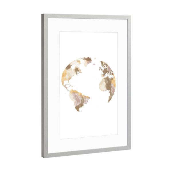 Poster mit Rahmen Silber "Globe, World map rustic color" artboxONE - Kartografie - Watercolor map,World map,Weltkarte,Globe,Rustic