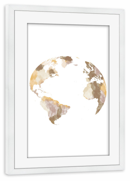 Poster mit Rahmen weiß "Globe, World map rustic color" artboxONE - Kartografie - Watercolor map,World map,Weltkarte,Globe,Rustic