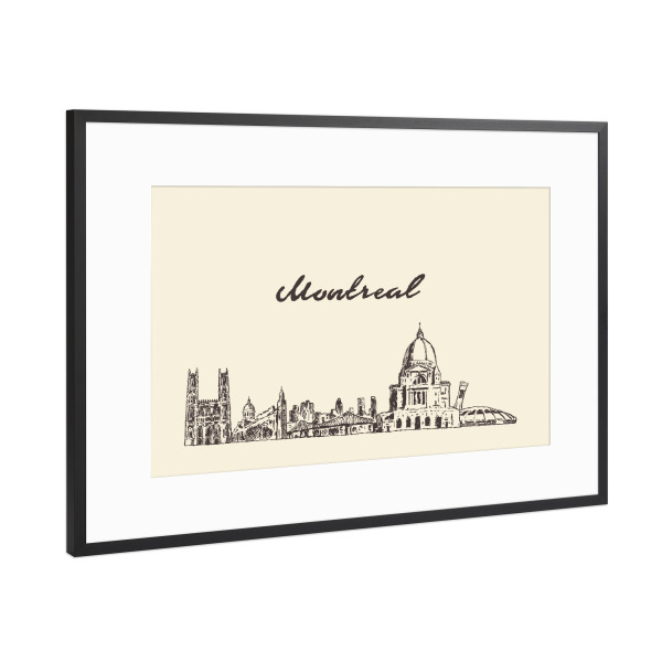 Poster mit Rahmen Schwarz (Metallic) "Montreal hand drawn skyline" artboxONE - Städte