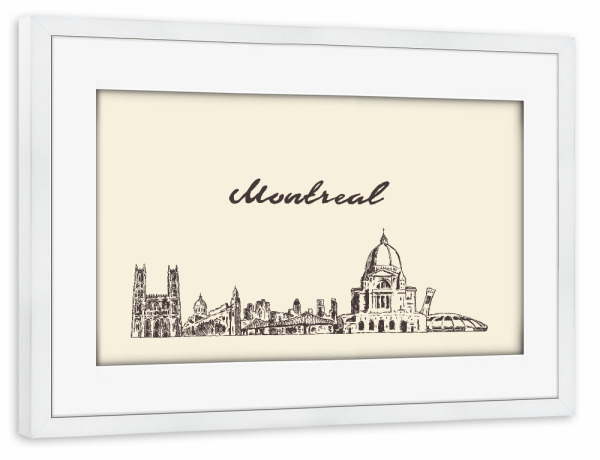 Poster mit Rahmen weiß "Montreal hand drawn skyline" artboxONE - Städte