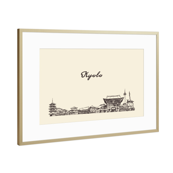 Poster mit Rahmen Gold "Kyoto hand drawn skyline" artboxONE - Städte,Reise,Reise / Asien