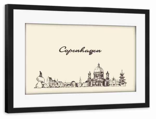 Poster mit Rahmen schwarz "Copenhagen hand drawn skyline" artboxONE - Städte,Reise,Städte / København