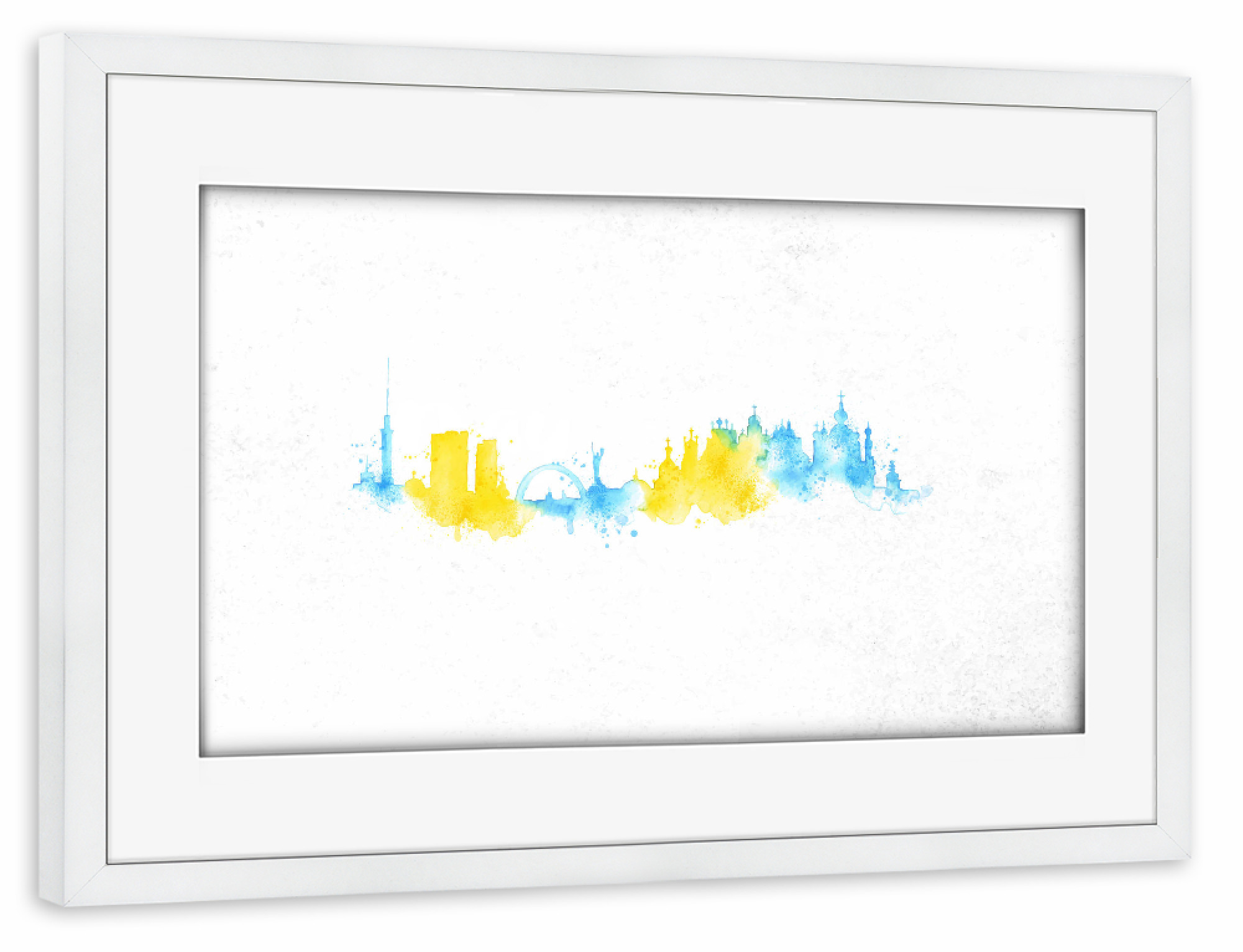 Poster mit Rahmen weiß "Silhouette watercolor Kiev" artboxONE - Städte - Skyline,City,Silhouette,Cityscape,Skyscraper,Watercolor,Handrawn