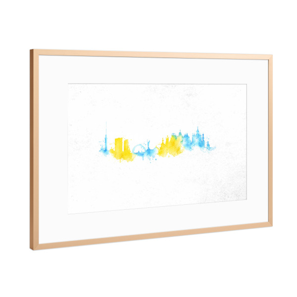 Poster mit Rahmen Kupfer "Silhouette watercolor Kiev" artboxONE - Städte - Skyline,City,Silhouette,Cityscape,Skyscraper,Watercolor,Handrawn