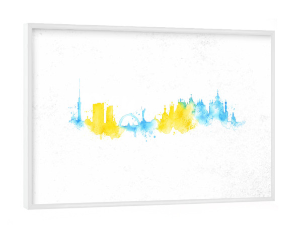 Poster mit weißem Rahmen "Silhouette watercolor Kiev" artboxONE - Städte - Skyline,City,Silhouette,Cityscape,Skyscraper,Watercolor,Handrawn