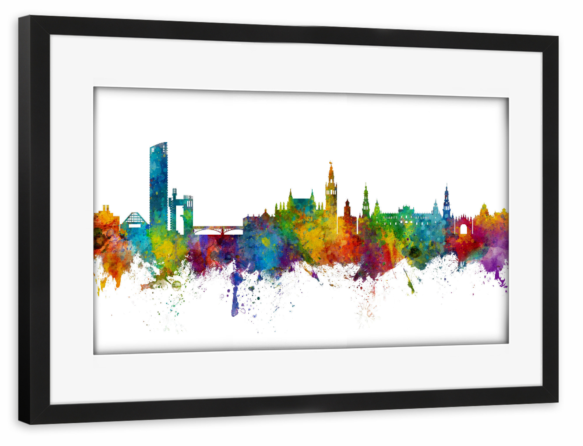 Poster mit Rahmen schwarz "Sevilla Spain Skyline" artboxONE - Städte - Spain,Skyline,Cityscape,Painting,Watercolour,Stadtbild,Sevilla