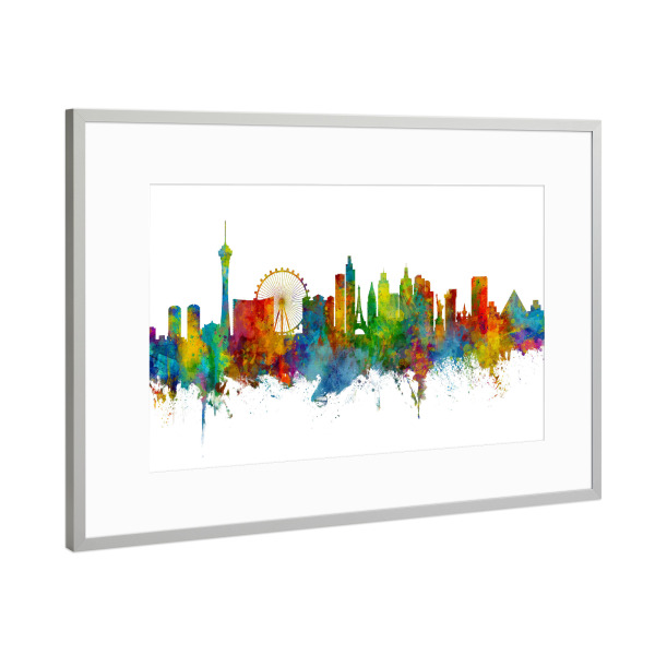 Poster mit Rahmen Silber "Las Vegas NV Skyline" artboxONE - Städte / Las Vegas - Las vegas,Nevada,Skyline,Cityscape,Painting,Watercolour,Stadtbild
