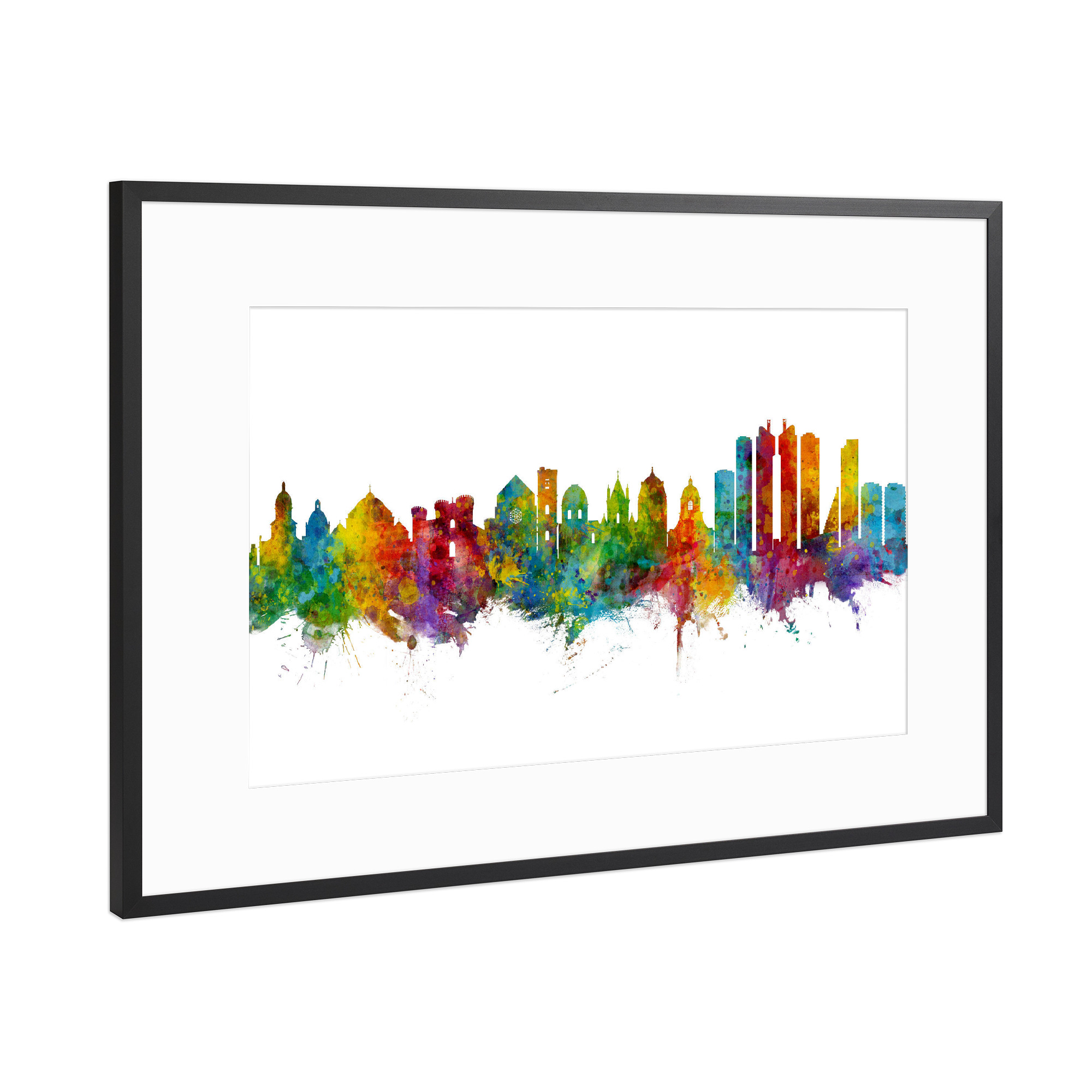 Poster mit Rahmen Schwarz (Metallic) "Naples Italy Skyline" artboxONE - Städte - Naples,Italy,Skyline,Cityscape