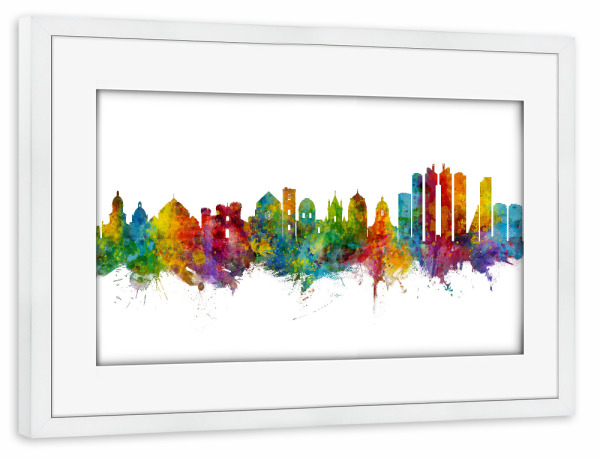 Poster mit Rahmen weiß "Naples Italy Skyline" artboxONE - Städte - Naples,Italy,Skyline,Cityscape