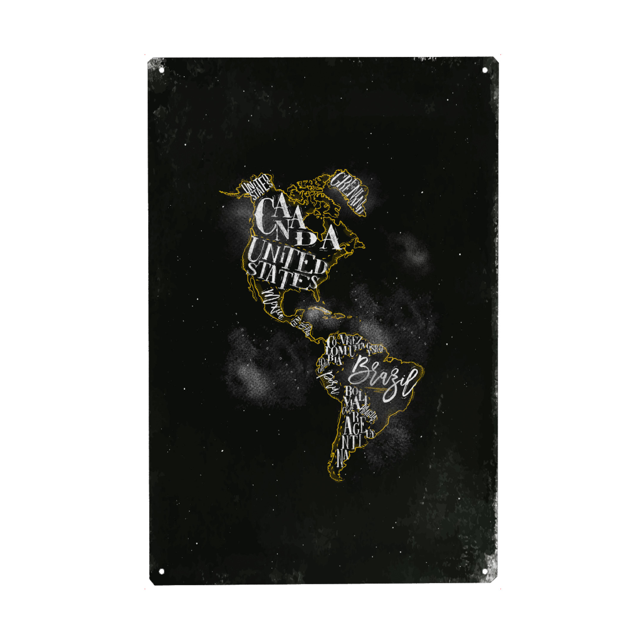 Holzbild "Map America vintage chalk yellow" artboxONE - Reise,Schwarzweiß,Kartografie - Amerika,Landkarte,Vintage