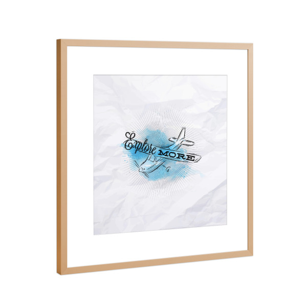 Poster mit Rahmen Kupfer "Plane vintage blue" artboxONE - Typografie,Reise,Schwarzweiß