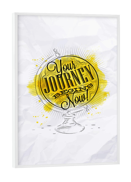 Poster mit weißem Rahmen "Journey globe yellow" artboxONE - Reise,Kartografie - Globe,World,Map,Travel,Planet,Vintage