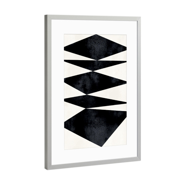 Poster mit Rahmen Silber "Geometric Dancers" artboxONE - Abstrakt,Schwarzweiß - Schwarz,Weiss,Abstrakt,Dreieck,Geometrisch