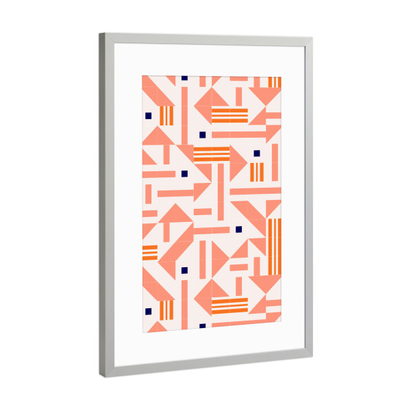 Poster mit Rahmen Silber "Random Tiles" artboxONE - Abstrakt - Mid-century-modern,Living coral,Tiles,Mosaik