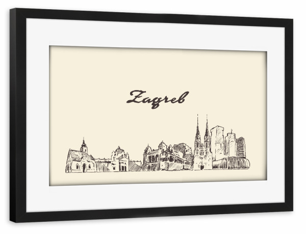 Poster mit Rahmen schwarz "Zagreb hand drawn skyline" artboxONE - Städte,Reise,Architektur