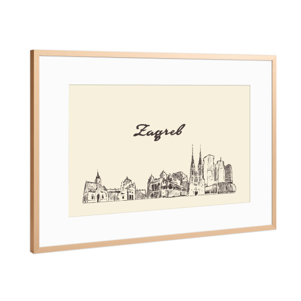 Poster mit Rahmen Kupfer "Zagreb hand drawn skyline" artboxONE - Städte,Reise,Architektur